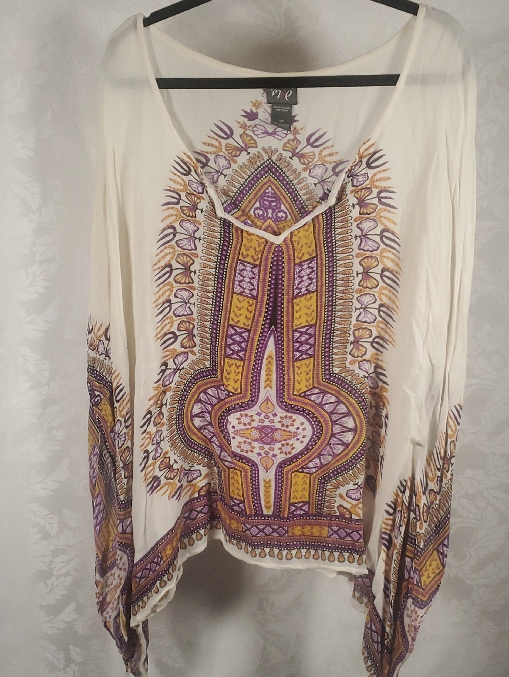 Dots Cream Tunic with Purple & Mustard Floral Print